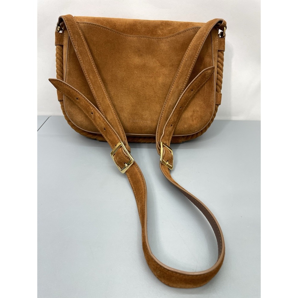 Jenni Kayne Saddle Messenger Crossbody Bag Italian Suede Heavy Leather Brown
